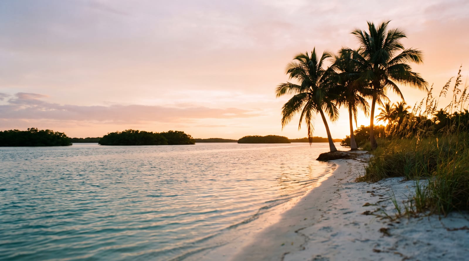 South Florida beach and palms at golden hour